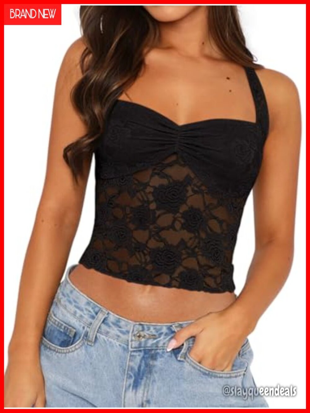 Lace Halter Crop Tank Top Adjustable Straps Ruched Backless Y2K Summer